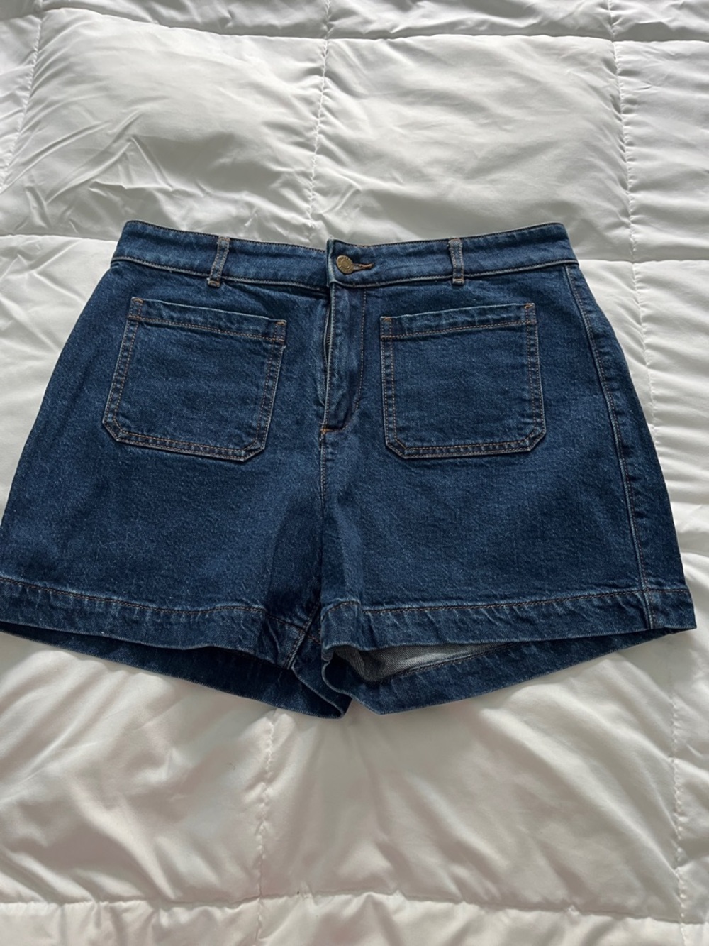 Classic High-Waist Dark Blue Denim Shorts
